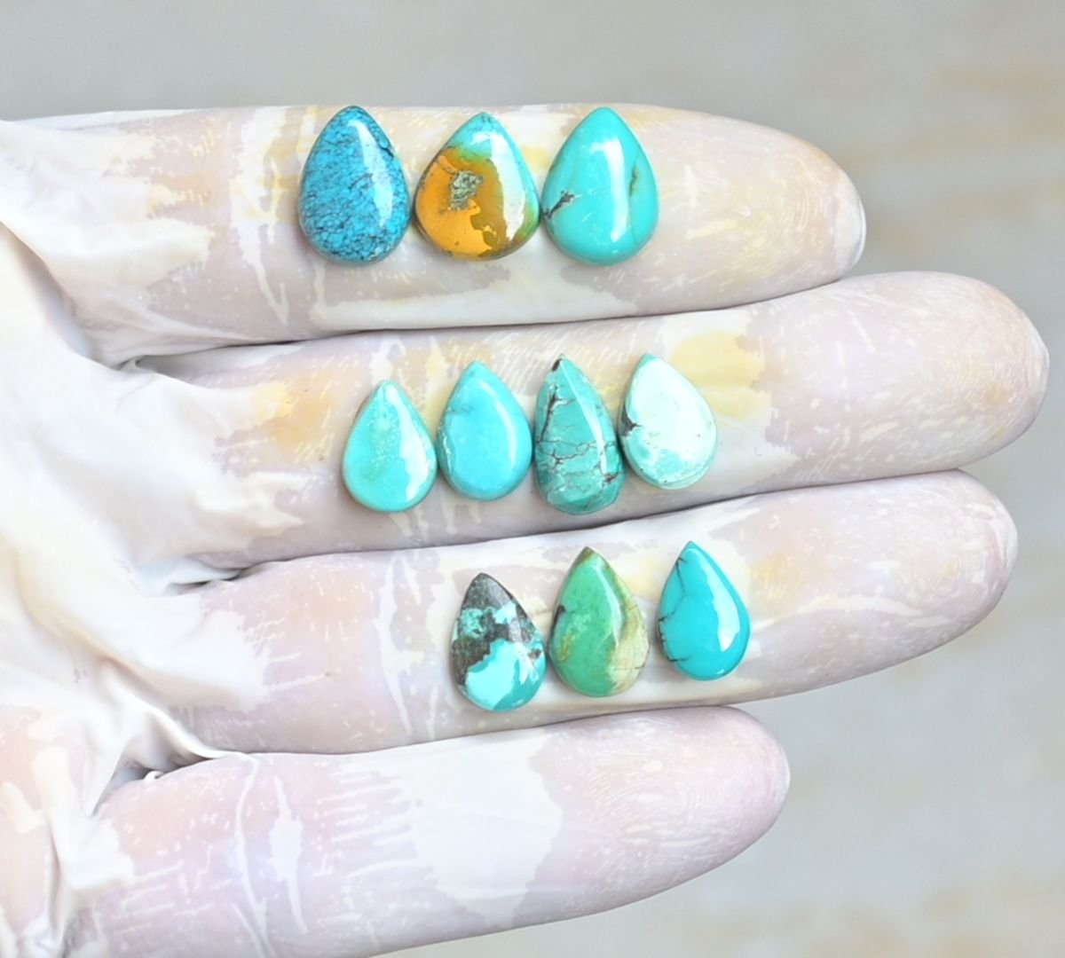 Natural Tibetan Turquoise Gemstone Smooth Pear Shape Cabochon High Quality Loose Gemstones For Jewelry Making 12-14 MM Size 10 Pcs V4001