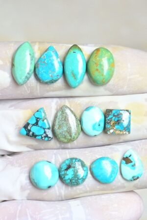 Natural Tibetan Turquoise Gemstone Smooth Mix Shape Cabochon High Quality Loose Gemstones For Jewelry Making 10-16 MM Size 12 Pcs V4002
