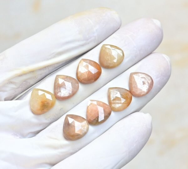 Natural Golden Sapphire Gemstone Rose Cut Heart Shape Cabochon High Quality Loose Gemstones For Jewelry Making 15x8 MM Size 8 Pcs V4006 - Image 3