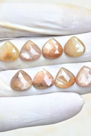 Natural Golden Sapphire Gemstone Rose Cut Heart Shape Cabochon High Quality Loose Gemstones For Jewelry Making 15x8 MM Size 8 Pcs V4006
