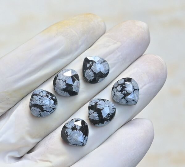 Natural Snow Flack Obsidian Gemstone Rose Cut Heart Shape Cabochon Shape High Quality Loose Gemstones For Jewelry Making 12 MM Size 6 Pcs V4012 - Image 2