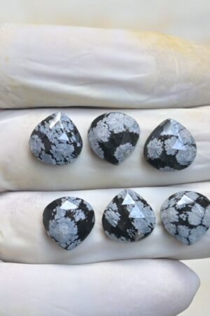 Natural Snow Flack Obsidian Gemstone Rose Cut Heart Shape Cabochon Shape High Quality Loose Gemstones For Jewelry Making 12 MM Size 6 Pcs V4012