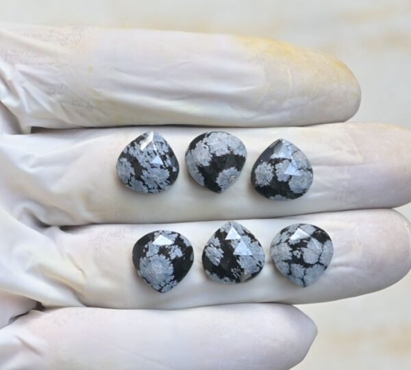 Natural Snow Flack Obsidian Gemstone Rose Cut Heart Shape Cabochon Shape High Quality Loose Gemstones For Jewelry Making 12 MM Size 6 Pcs V4012