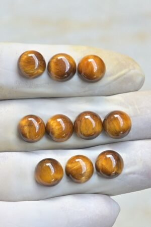 Natural Tiger Eye Gemstone Smooth Round Shape Cabochon Shape High Quality Loose Gemstones For Jewelry Making 10 MM Size 10 Pcs V4014