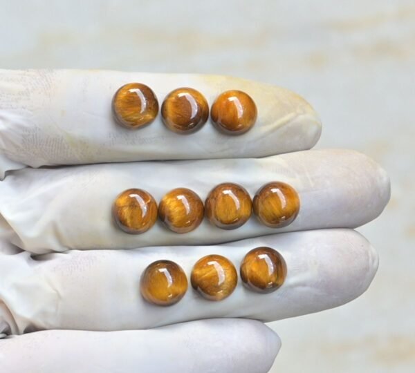 Natural Tiger Eye Gemstone Smooth Round Shape Cabochon Shape High Quality Loose Gemstones For Jewelry Making 10 MM Size 10 Pcs V4014