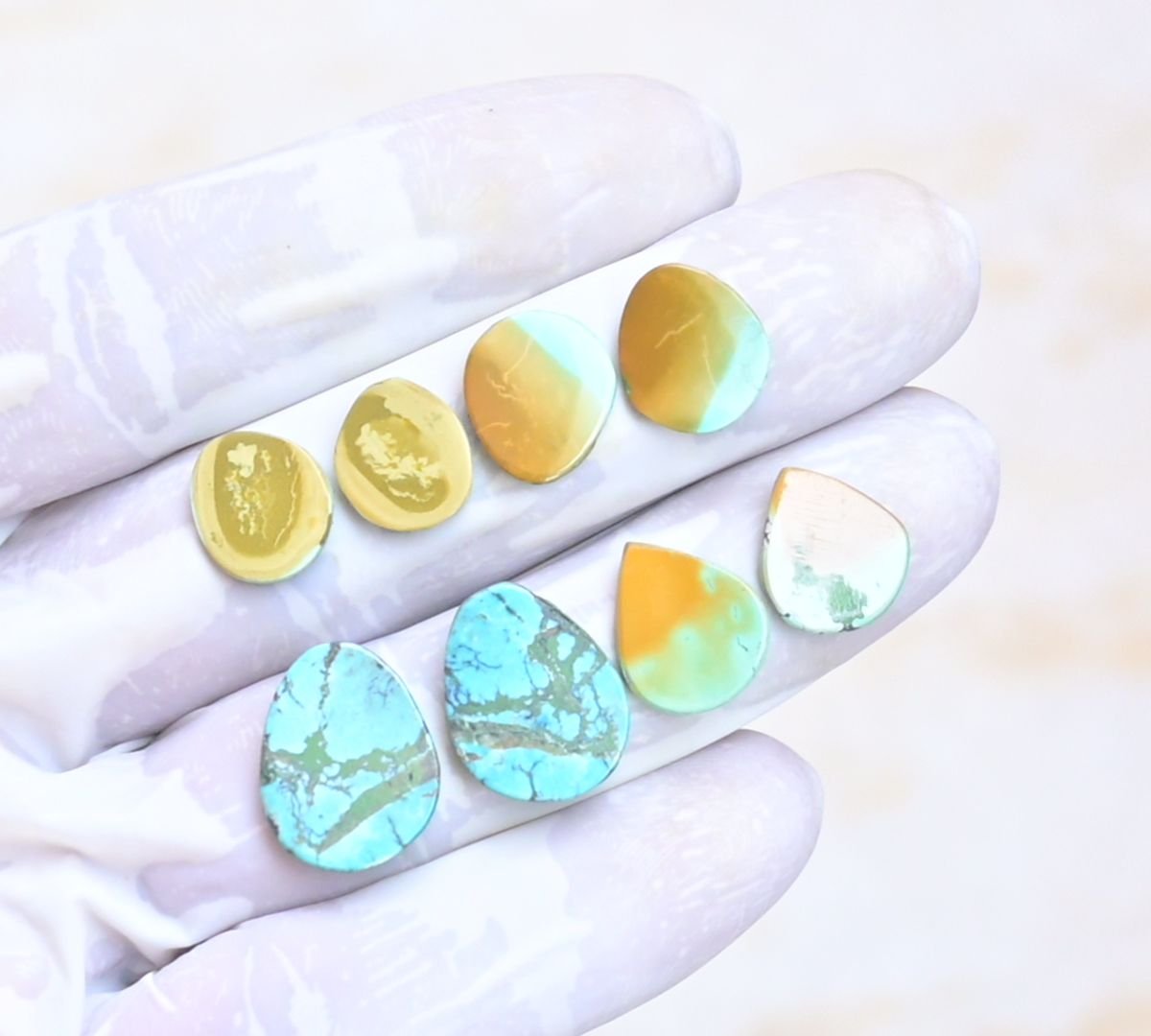 Natural Tibetan Turquoise Gemstone Smooth Mix Shape Cabochon High Quality Loose Gemstones For Jewelry Making 12-17 MM Size 4 Pair V4029 - Image 2