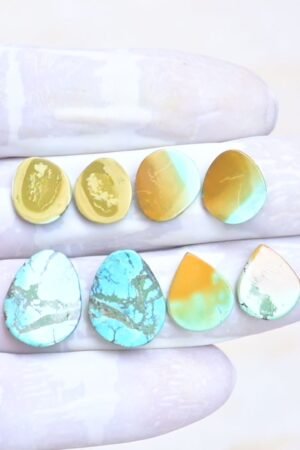 Natural Tibetan Turquoise Gemstone Smooth Mix Shape Cabochon High Quality Loose Gemstones For Jewelry Making 12-17 MM Size 4 Pair V4029