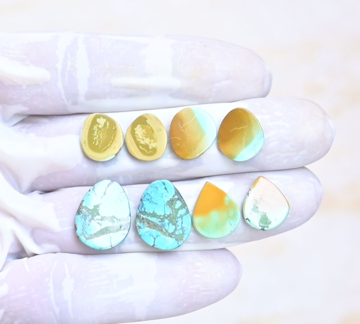 Natural Tibetan Turquoise Gemstone Smooth Mix Shape Cabochon High Quality Loose Gemstones For Jewelry Making 12-17 MM Size 4 Pair V4029