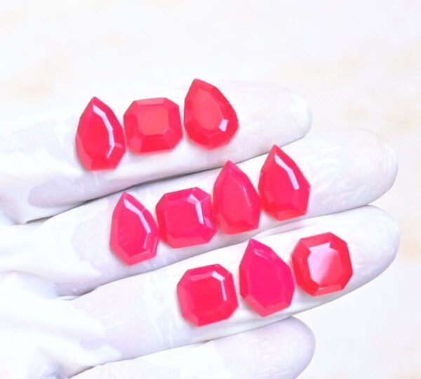 Natural Hot Pink Chalcedony Gemstone Step Cut Mix Shape Cabochon High Quality Loose Gemstones For Jewelry Making 12-16 MM Size 5 Pair V4031 - Image 2