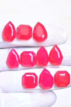Natural Hot Pink Chalcedony Gemstone Step Cut Mix Shape Cabochon High Quality Loose Gemstones For Jewelry Making 12-16 MM Size 5 Pair V4031