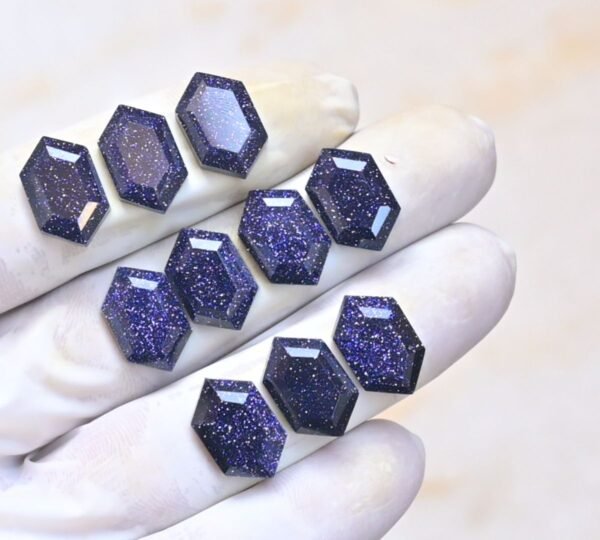 Natural Blue Gold Stone Gemstone Step Cut Hexagon Shape Cabochon High Quality Loose Gemstones For Jewelry Making 16x10 MM Size 10 Pcs V4038 - Image 2