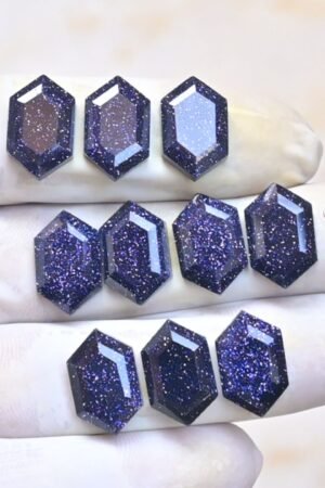 Natural Blue Gold Stone Gemstone Step Cut Hexagon Shape Cabochon High Quality Loose Gemstones For Jewelry Making 16x10 MM Size 10 Pcs V4038