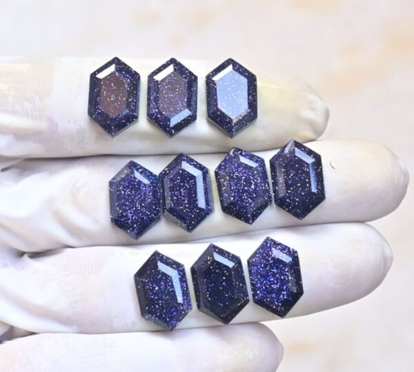 Natural Blue Gold Stone Gemstone Step Cut Hexagon Shape Cabochon High Quality Loose Gemstones For Jewelry Making 16x10 MM Size 10 Pcs V4038