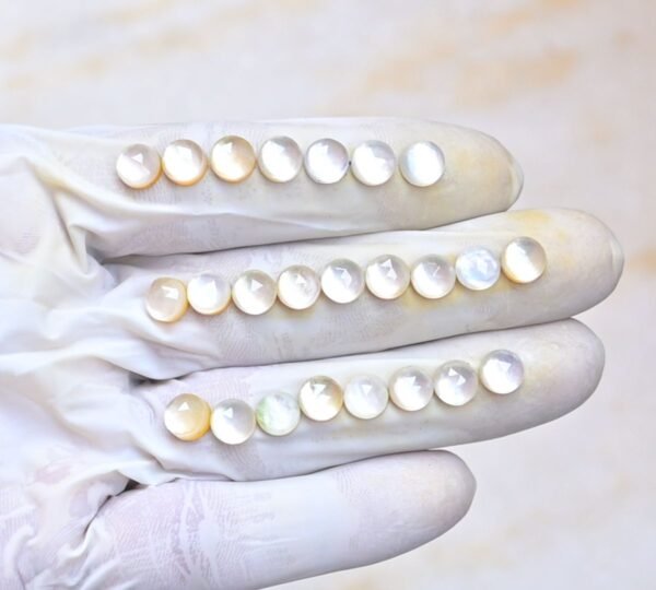 Natural Mother Of Pearl Gemstone Rose Cut Round Shape Cabochon High Quality Loose Gemstones For Jewelry Making 7 MM Size 24 Pcs V4040