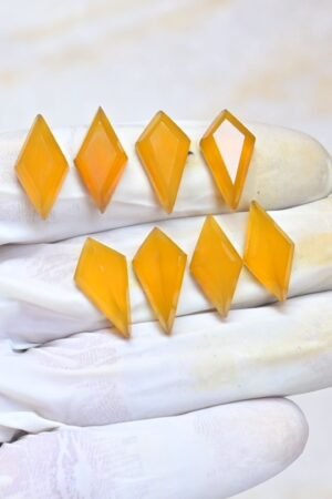 Natural Yellow Chalcedony Gemstone Step Cut Fancy Shape Cabochon High Quality Loose Gemstones For Jewelry Making 20x10 MM Size 4 Pair  V4043