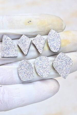 Natural Titanium Druzy Gemstone Smooth Mix Shape Cabochon High Quality Loose Gemstones For Jewelry Making 16-21 MM Size 7 Pcs V4044