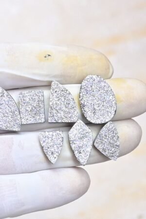 Natural Titanium Druzy Gemstone Smooth Mix Shape Cabochon High Quality Loose Gemstones For Jewelry Making 14-21 MM Size 7 Pcs V4045