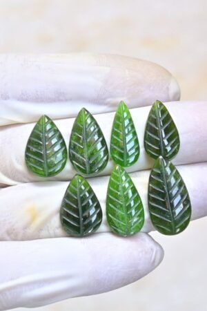 Natural Chrome Gemstone Hand Carved Leaf Shape Cabochon Shape High Quality Loose Gemstones For Jewelry Making 17-23 MM Size 7 Pcs V4046