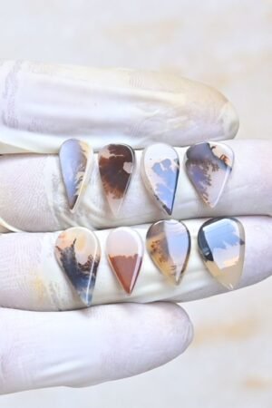 Natural Scenic Agate Gemstone Smooth Pear Shape Cabochon High Quality Loose Gemstones For Jewelry Making 15-8 MM Size 8 Pcs V4053