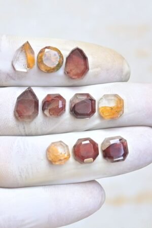Natural Phantom Rodolite Gemstone Step Cut Mix Shape Cabochon High Quality Loose Gemstones For Jewelry Making 9-13 MM Size 10 Pcs V4057