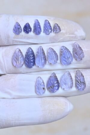 Natural Iolite Gemstone Hand Carved Leaf Shape Cabochon High Quality Loose Gemstones For Jewelry Making 7-14 MM Size 15 Pcs V4058