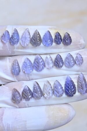 Natural Iolite Gemstone Hand Carved Leaf Shape Cabochon High Quality Loose Gemstones For Jewelry Making 8-14 MM Size 21 Pcs V4060