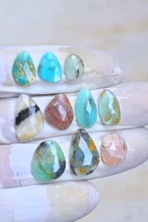 Natural Peruvian Blue Opal Gemstone Rose Cut Fancy Shape Cabochon High Quality Loose Gemstones For Jewelry Making 10-18 MM Size 10 Pcs V4061