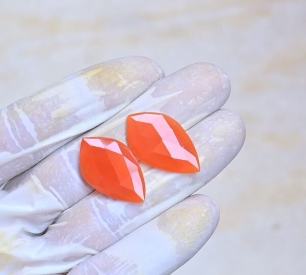 Natural Carnelian Gemstone Rose Cut Fancy Shape Cabochon High Quality Loose Gemstones For Jewelry Making 28x16 MM Size 1 Pair V4075 - Image 2