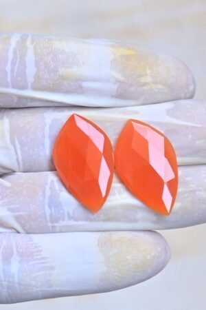Natural Carnelian Gemstone Rose Cut Fancy Shape Cabochon High Quality Loose Gemstones For Jewelry Making 28x16 MM Size 1 Pair V4075