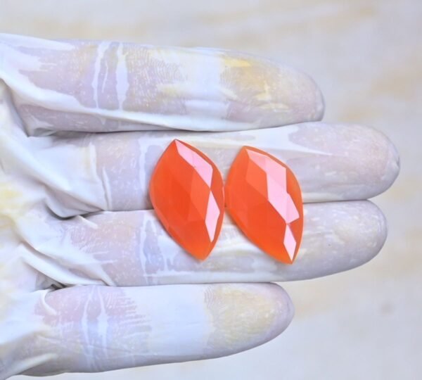 Natural Carnelian Gemstone Rose Cut Fancy Shape Cabochon High Quality Loose Gemstones For Jewelry Making 28x16 MM Size 1 Pair V4075