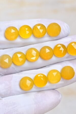 Natural Yellow Chalcedony Gemstone Rose Cut Round Shape Cabochon High Quality Loose Gemstones For Jewelry Making 10 MM Size 14 Pcs V4109