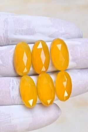 Natural Yellow Chalcedony Gemstone Rose Cut Oval Shape Cabochon High Quality Loose Gemstones For Jewelry Making 12x11 MM Size 6 Pcs V4111