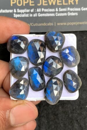 Natural Labradorite Gemstone Rose Cut Fancy Shape Cabochon High Quality Loose Gemstones For Jewelry Making 12-16 MM Size 10 Pcs V3691