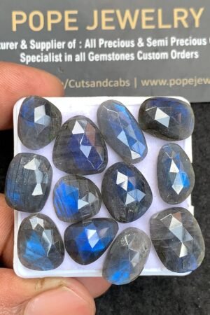 Natural Labradorite Gemstone Rose Cut Fancy Shape Cabochon High Quality Loose Gemstones For Jewelry Making 11-16 MM Size 12 Pcs V3692