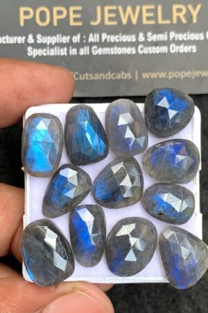 Natural Labradorite Gemstone Rose Cut Fancy Shape Cabochon High Quality Loose Gemstones For Jewelry Making 12-15 MM Size 12 Pcs V3693