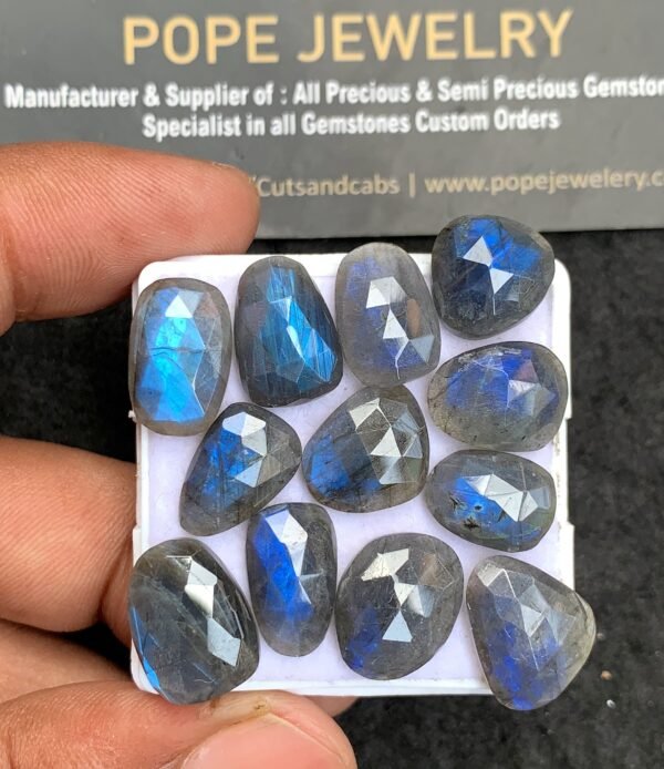 Natural Labradorite Gemstone Rose Cut Fancy Shape Cabochon High Quality Loose Gemstones For Jewelry Making 12-15 MM Size 12 Pcs V3693
