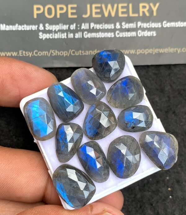 Natural Labradorite Gemstone Rose Cut Fancy Shape Cabochon High Quality Loose Gemstones For Jewelry Making 12-15 MM Size 12 Pcs V3693 - Image 2