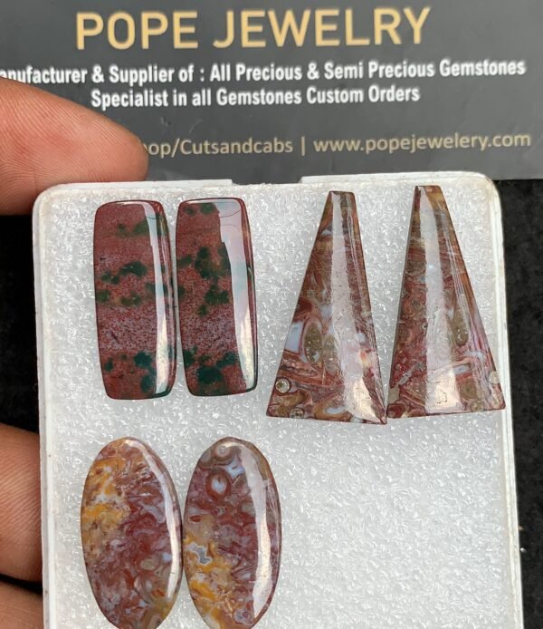 Natural Moroccan Agate Gemstone Smooth Mix Shape Cabochon High Quality Loose Gemstones For Jewelry Making 23-28 MM Size 3 Pair V3695