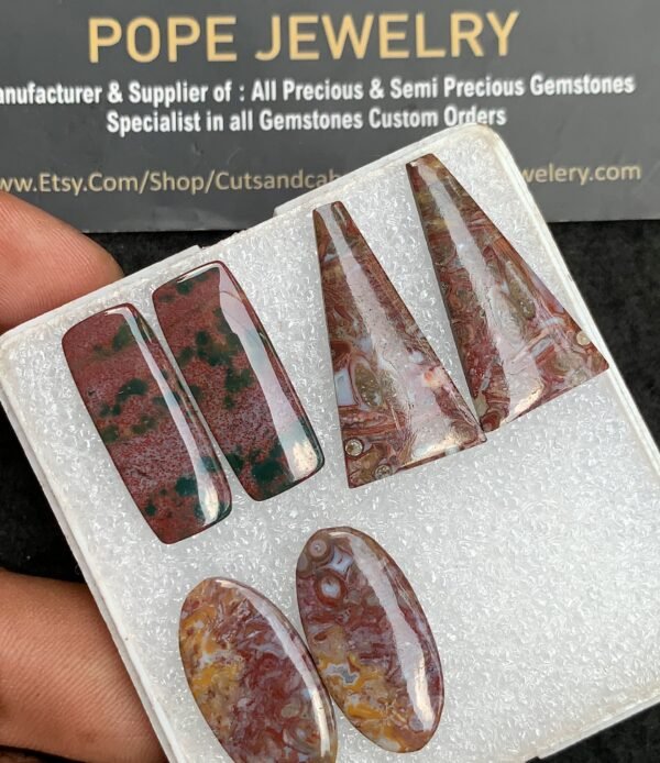 Natural Moroccan Agate Gemstone Smooth Mix Shape Cabochon High Quality Loose Gemstones For Jewelry Making 23-28 MM Size 3 Pair V3695 - Image 2
