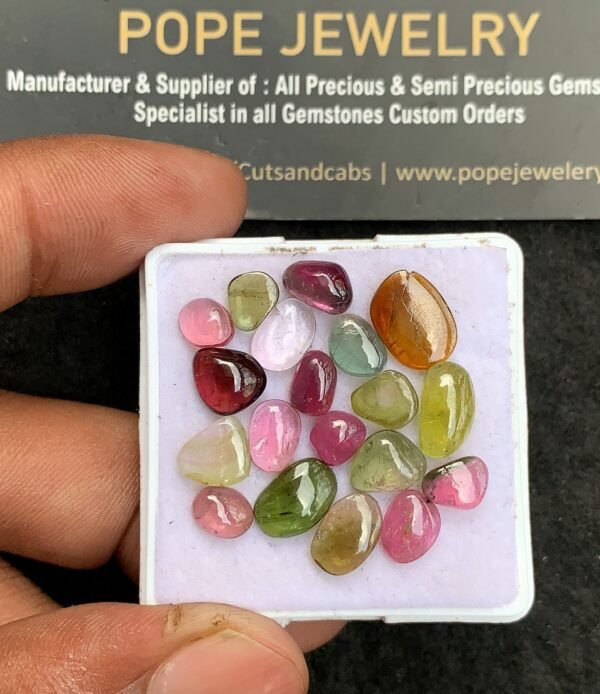 Natural Watermelon Tourmaline Gemstone Smooth Fancy Shape Cabochon High Quality Loose Gemstones For Jewelry Making 5-11 MM Size 19 Pcs V3703