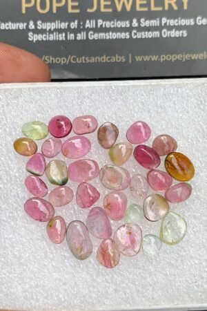 Natural Watermelon Tourmaline Gemstone Smooth Fancy Shape Cabochon High Quality Loose Gemstones For Jewelry Making 5-9 MM Size 34 Pcs V3704