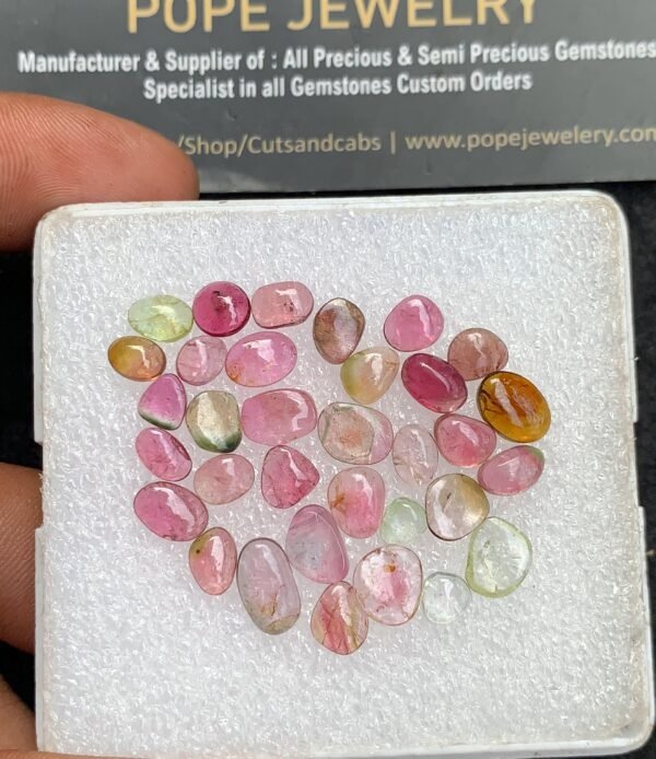 Natural Watermelon Tourmaline Gemstone Smooth Fancy Shape Cabochon High Quality Loose Gemstones For Jewelry Making 5-9 MM Size 34 Pcs V3704