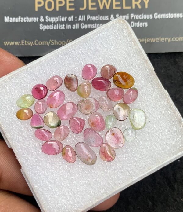 Natural Watermelon Tourmaline Gemstone Smooth Fancy Shape Cabochon High Quality Loose Gemstones For Jewelry Making 5-9 MM Size 34 Pcs V3704 - Image 2