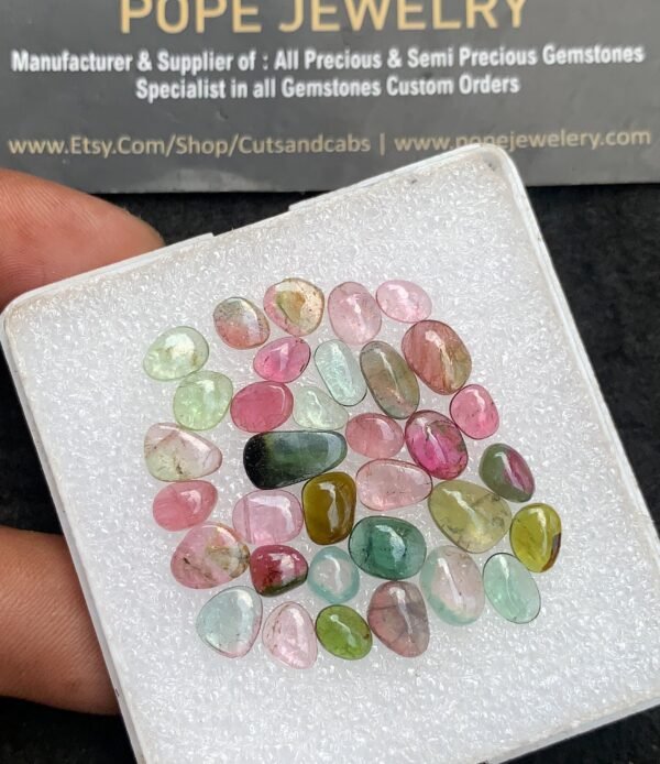 Natural Watermelon Tourmaline Gemstone Smooth Fancy Shape Cabochon High Quality Loose Gemstones For Jewelry Making 6-10 MM Size 34 Pcs V3705 - Image 2