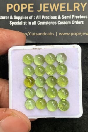 Natural Peridot Gemstone Smooth Round Shape Cabochon High Quality Loose Gemstones For Jewelry Making 6 MM Size 20 Pcs V3707