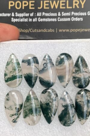 Natural Moss Agate Gemstone Smooth Pear Shape Cabochon High Quality Loose Gemstones For Jewelry Making 20x10 MM Size 10 Pc V3708