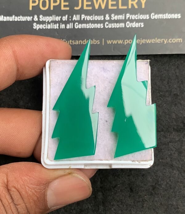 Natural Green Onyx Gemstone Smooth Thunder Shape Cabochon Amazing & High Quality Loose Gemstones For Jewelry Making 47x16 MM Size 2 Pcs V3498