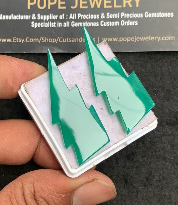 Natural Green Onyx Gemstone Smooth Thunder Shape Cabochon Amazing & High Quality Loose Gemstones For Jewelry Making 47x16 MM Size 2 Pcs V3498 - Image 2