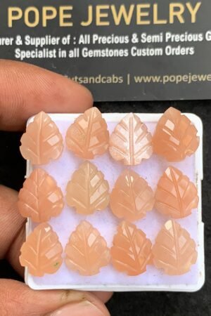Natural Peach Moonstone Gemstone Hand Carved Cut Leaf Shape Cabochon High Quality Loose Gemstones For Jewelry Making 12x10 MM Size 12 Pc V3710