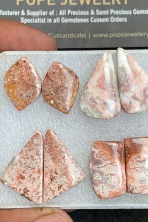 Natural Rosetta Jasper Gemstone Smooth Fancy Shape Cabochon High Quality Loose Gemstones For Jewelry Making 15-16 MM Size 4 Pair V3713